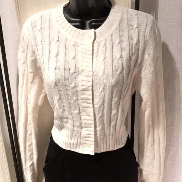 H&M cream ivory cable knit long sleeve sweater cardigan top - Picture 5 of 8